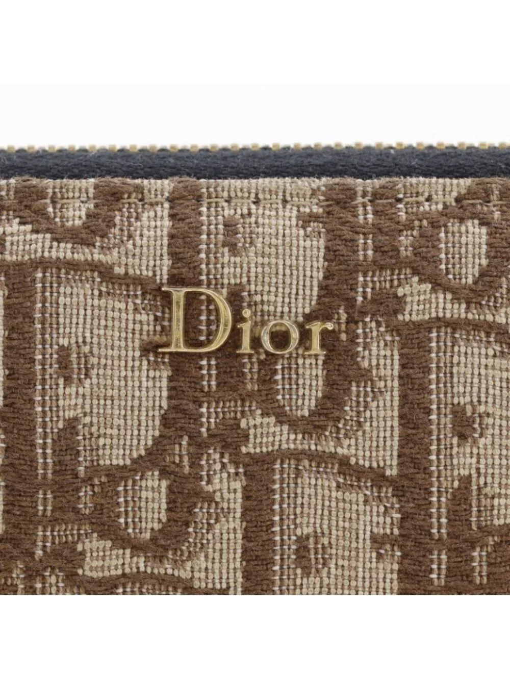 Dior Zip Around Oblique Canvas Brown Wallet